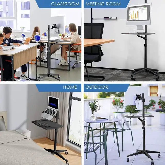 Alt view image 2 of 5 - MagicHold Mobile Desk Workstation,Mulitiuse Rolling Laptop Floor Stand,34"-48.6" Height Adjustable,Compatible with 17"-27" Monitor&12"-17" Laptop,21"x14" Desk Board,Maxload 17.6lbs,4 Lockable Wheels