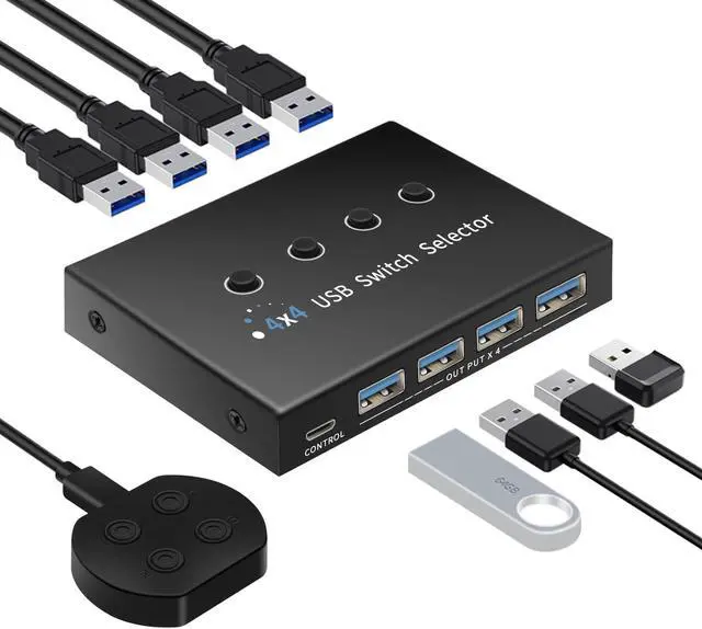 Main image of USB 3.0 Switch 4 Computers 3 Computers Keyboard Mouse Switch,4 Port USB Switch Selector Sharing 4 USB Devices (USB3.0-4IN4OUT)