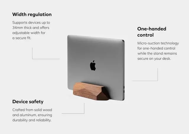 Alt view image 2 of 5 - Oakywood Vertical Laptop Stand Wood - Adjustable Wooden Dock for Desk, Compatible with All MacBook Pro, MacBook Air, iPad, Handmade Walnut Oak Wood, Computer Stand, Laptop Holder