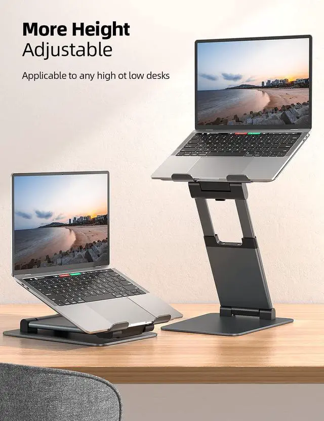 Alt view image 3 of 5 - Nulaxy Height Adjustable Laptop Stand for Desk, Dual Foldable Aluminum Computer Riser, Pull Out Design Ergonomic Sit to Notebook Holder Convertor, Compatible with All 10-17" Laptops, Tablets, Gray