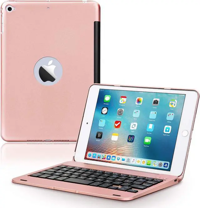Main image of ONHI Ultra-Slim Wireless Keyboard Case for iPad Mini 4 / Mini 5, Durable Plastic Alloy Shell, Smart Folio Case with Auto Sleep/Wake Function, Silent Typing Experience (iPad Mini 4/5 Rose Gold)