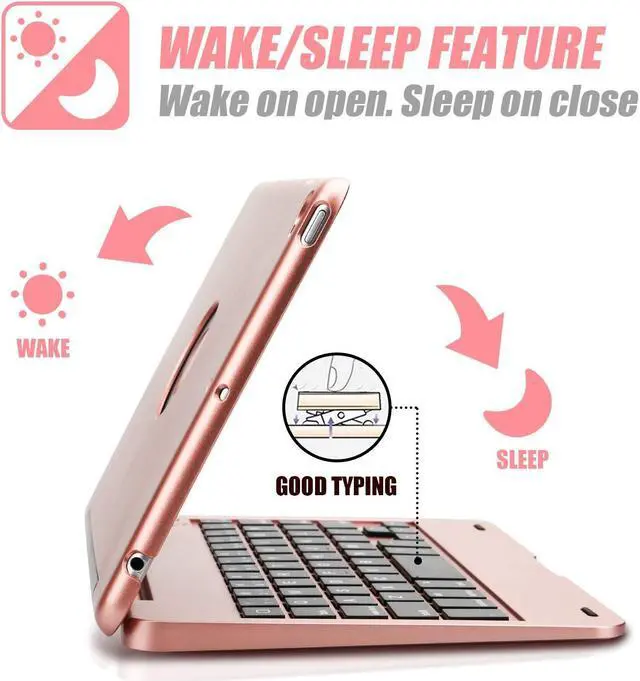 Alt view image 3 of 5 - ONHI Ultra-Slim Wireless Keyboard Case for iPad Mini 4 / Mini 5, Durable Plastic Alloy Shell, Smart Folio Case with Auto Sleep/Wake Function, Silent Typing Experience (iPad Mini 4/5 Rose Gold)