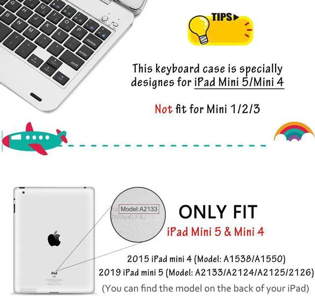 Alt view image 2 of 5 - ONHI Ultra-Slim Wireless Keyboard Case for iPad Mini 4 / Mini 5, Durable Plastic Alloy Shell, Smart Folio Case with Auto Sleep/Wake Function, Silent Typing Experience (iPad Mini 4/5 Rose Gold)