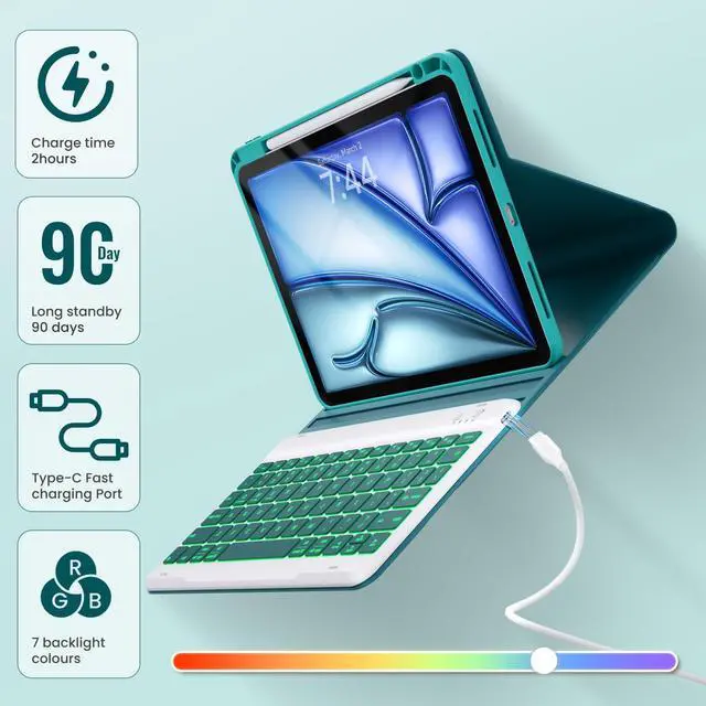 Alt view image 4 of 5 - OYEEICE for iPad Pro 11 inch Case with Keyboard - Detachable Backlit Keyboard, Upgraded Magnetic Cover with Pencil Holder for iPad Air 5th Generation, iPad 10.9 inch & iPad Air 4th Gen - Teal