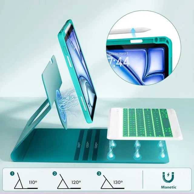 Alt view image 5 of 5 - OYEEICE for iPad Pro 11 inch Case with Keyboard - Detachable Backlit Keyboard, Upgraded Magnetic Cover with Pencil Holder for iPad Air 5th Generation, iPad 10.9 inch & iPad Air 4th Gen - Teal