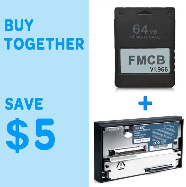 Main image of RGEEK SATA HDD Adapter and PS2 FMCB 1.966 PS2 Memory Card 64MB