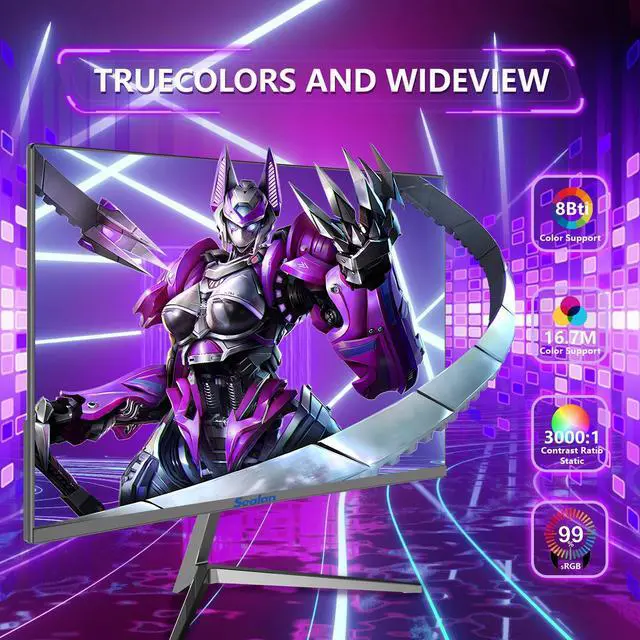 Alt view image 2 of 5 - Sealan 24 Inch Curved Gaming Monitor 180hz Full HD 1080P Frameless AMD FreeSync Eye Care DisplayPort HDMI Wall Mountable 250cd/m² Brightness 99% sRGB AMD FreeSync Flicker-Free Blue Light Filter