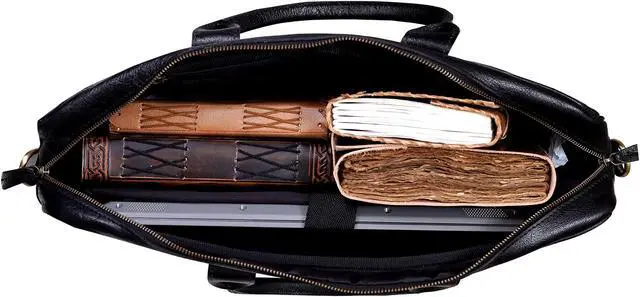 Alt view image 5 of 5 - VC VINTAGE COUTURE 16 Inch Leather briefcase Laptop Messenger Bags For Men and Women Best Office College Satchel Bag (16" Black)