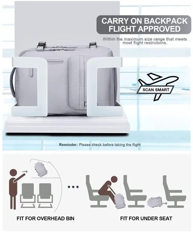 Alt view image 3 of 5 - VGCUB Large Travel Backpack Bag for Women Men,Carry on Backpack,17 Inch Laptop Business Work Waterproof Backpack with Laptop Compartment,Person Item Flight Approved,Mochila de Viaje,Grey