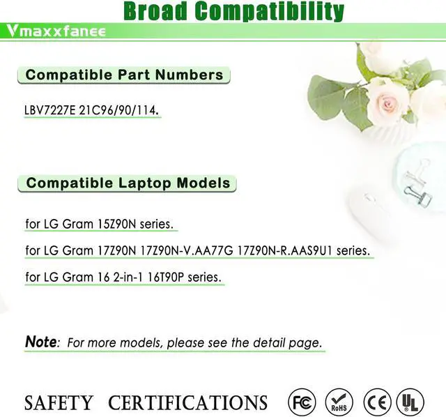 Alt view image 5 of 5 - Vmaxxfanee LBV7227E Laptop Battery Replacement for LG Gram 17Z90N 15Z90N Gram 16 2-in-1 16T90P 16Z90P 16Z90PG 16Z90PC 17Z90P 16ZD90P Series 80Wh 7.74V 10336mAh