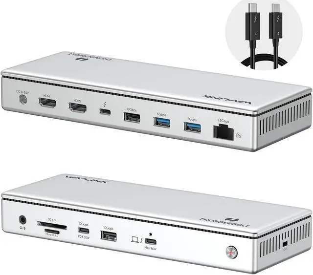 Main image of WAVLINK Thunderbolt 4 Hub with Dual HDMI 4K@60Hz,100W Charging, Thunderbolt Certified, 13-in-1 Thunderbolt 4 Dock Dual Monitor Single 8K Output for Windows or Mac, 4X USB, 2.5G Ethernet,SD/MicroSD
