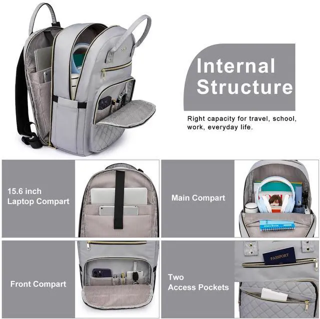 Alt view image 4 of 5 - YAMTION Backpack for Women and Teen Girls,School Backpack TSA Laptop Bookbag with USB for College University Students Business Office Work Travel