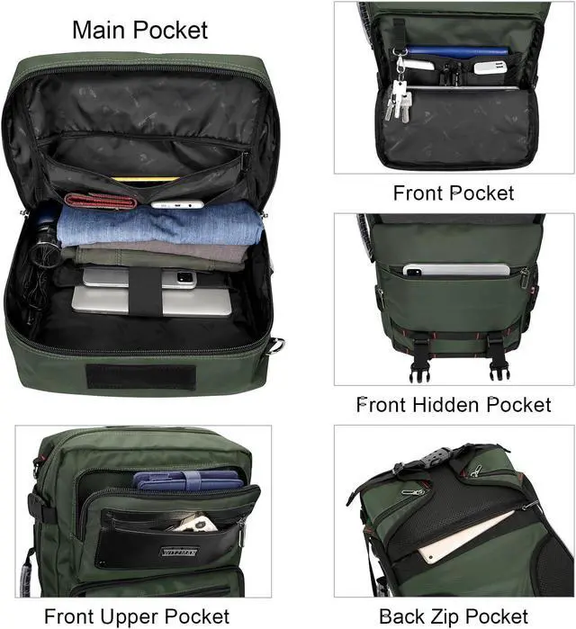 Alt view image 3 of 5 - WITZMAN Carry On Travel Backpack for Men Duffle Bags Fit 17 Inch Laptop Airline Approved Laptop Backpack(B685 Army Green)