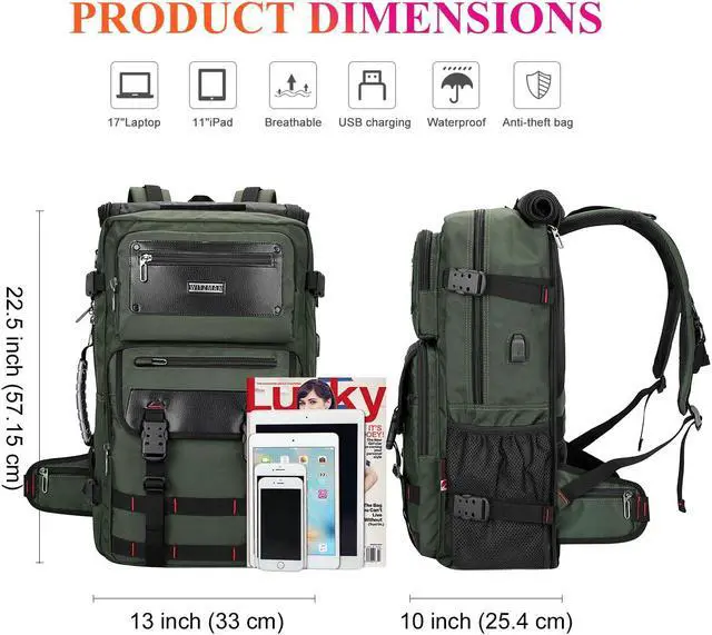 Alt view image 5 of 5 - WITZMAN Carry On Travel Backpack for Men Duffle Bags Fit 17 Inch Laptop Airline Approved Laptop Backpack(B685 Army Green)