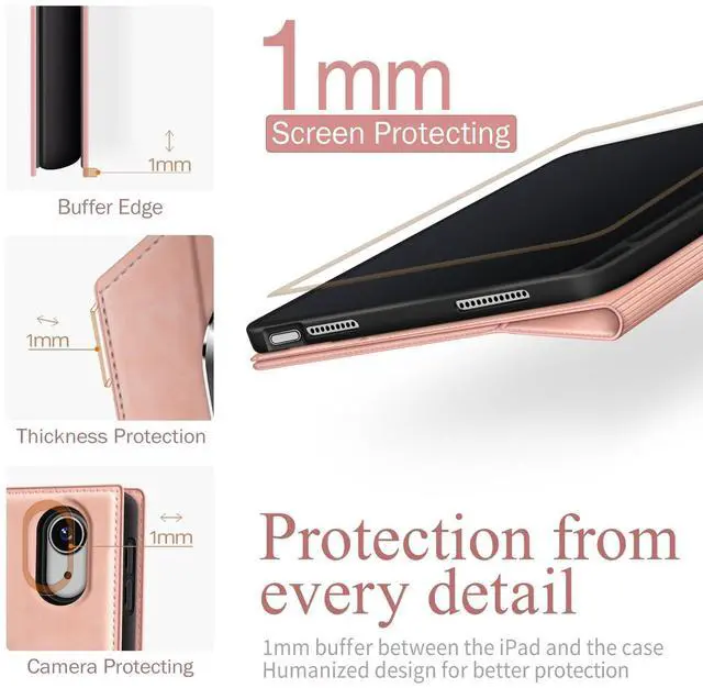 Alt view image 5 of 5 - Antbox Case for iPad (A16) 11th (11'')/ 10th Generation (10.9'') High Grade Skin-Touch Vegan Leather with Built-in Pencil Holder Auto Sleep/Wake Function (Peach Pink)