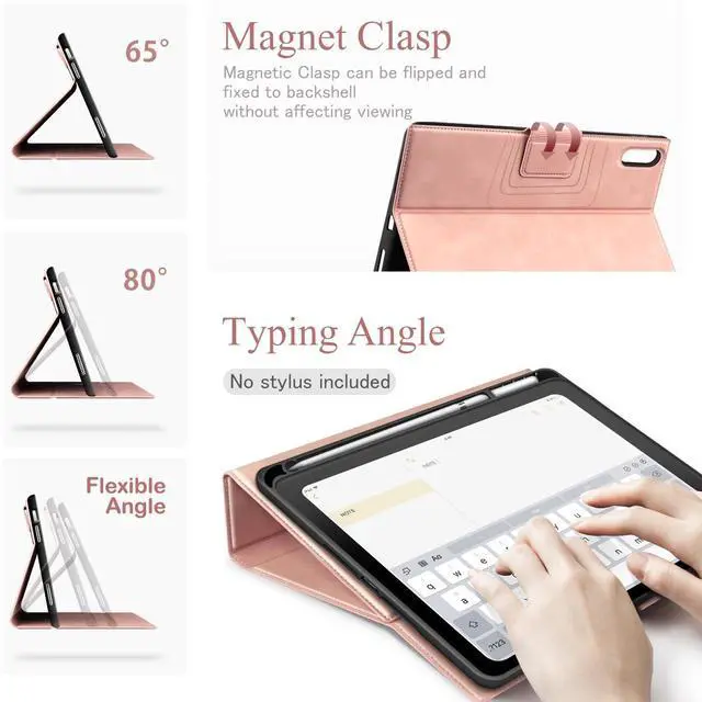 Alt view image 3 of 5 - Antbox Case for iPad (A16) 11th (11'')/ 10th Generation (10.9'') High Grade Skin-Touch Vegan Leather with Built-in Pencil Holder Auto Sleep/Wake Function (Peach Pink)