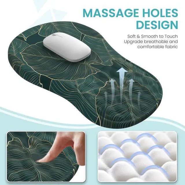 Alt view image 4 of 5 - AnyShock 4 in 1Desk Mat for Keyboard and Mouse, Ergonomic Green Mouse Pad with Memory Foam Wrist Rest, Large Desk Pad Mat, Soft Wrist Support for Keyboard (Palm Leaves)