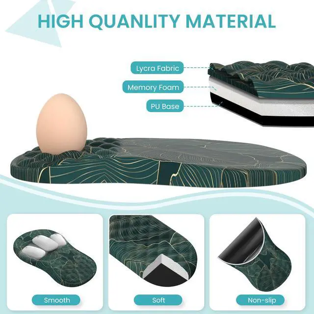 Alt view image 5 of 5 - AnyShock 4 in 1Desk Mat for Keyboard and Mouse, Ergonomic Green Mouse Pad with Memory Foam Wrist Rest, Large Desk Pad Mat, Soft Wrist Support for Keyboard (Palm Leaves)