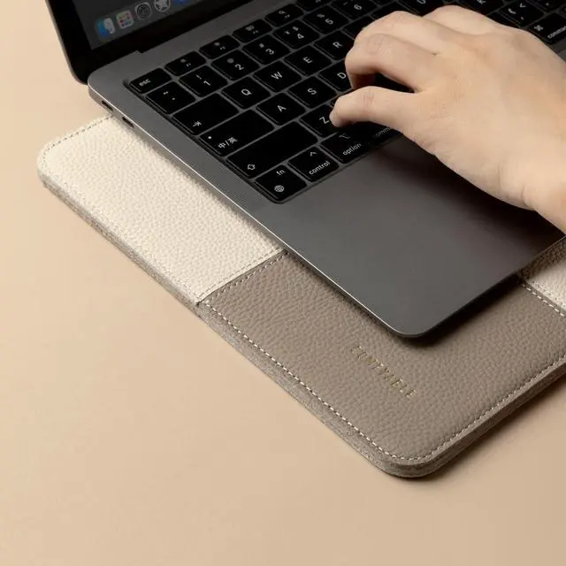 Alt view image 5 of 5 - Comfyable Laptop Sleeve 13 Inch Precisely Compatible with MacBook Air M4 M3 2025 & MacBook Pro M2 M1 2022, Genuine Leather Protective Case Cover, Cream & Gray