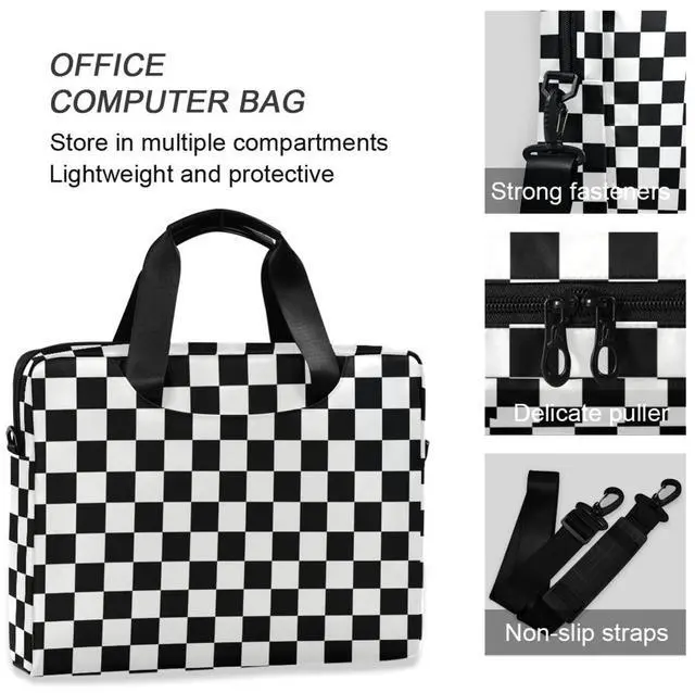 Alt view image 4 of 5 - DerlonKaje Waving Checkered Flag Car Racing Laptop Case, 15.6 inch Laptop Bag, Waterproof Laptop Sleeve, Laptop Briefcase for Women & Men