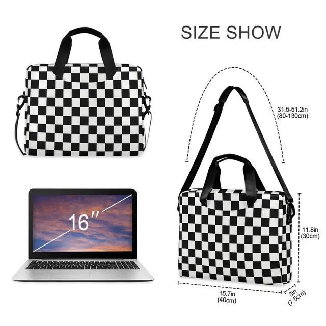 Alt view image 3 of 5 - DerlonKaje Waving Checkered Flag Car Racing Laptop Case, 15.6 inch Laptop Bag, Waterproof Laptop Sleeve, Laptop Briefcase for Women & Men
