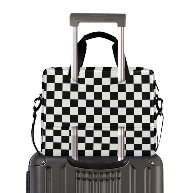 Alt view image 5 of 5 - DerlonKaje Waving Checkered Flag Car Racing Laptop Case, 15.6 inch Laptop Bag, Waterproof Laptop Sleeve, Laptop Briefcase for Women & Men