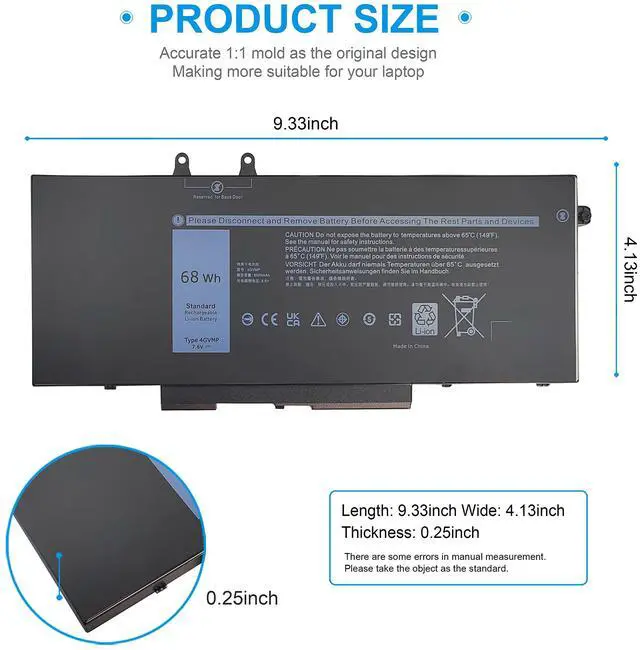 Alt view image 4 of 5 - 68Wh 4GVMP Laptop Battery Replacement for Dell Latitude 5500 5400 Precision 3540 Inspiron 7590 7591 7791 2-in-1 P84F P84F001 P42E P42E001 P98G001 P80F P80F001 C5GV2 H82T6 W8GMW RF7WM X77XY 7.6V 4-Cell