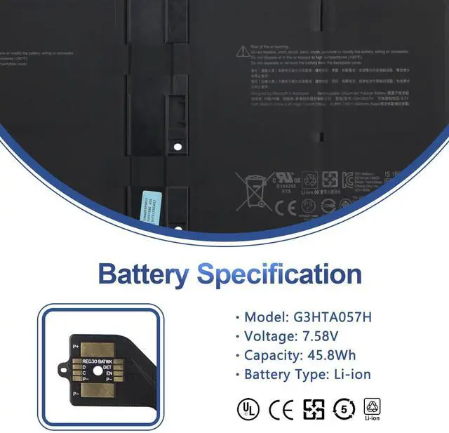 Alt view image 2 of 5 - G3HTA057H Laptop Battery Replacement for Microsoft Surface Laptop 3 13 Core i5-1035G7 Microsoft Surface Laptop 3 15inch 1867 1868 1872 1873 Series G3HTA052H DYNT02 G3HTA053H G3HTA058H 45.8Wh 6041mAh