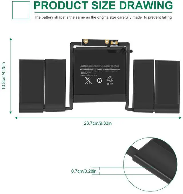 Alt view image 2 of 5 - Fancy Buying A1706 A1819 Laptop Battery Replacement for MacBook Pro 13 inch Touch Bar Late 2016 Mid 2017 EMC 3071 3163 MLH12LL/A MPXV2LL/A MLVP2LL/A MNQF2LL/A MNQG2LL/A 11.41V 4314mAh/49.2Wh