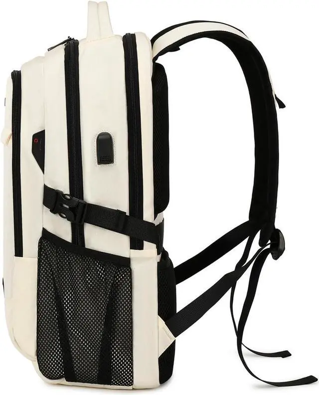 Alt view image 2 of 5 - DUSLANG 17 Inch Laptop Backpack for Travel Water Resistant College Bookbag for Women Laptop Bag with USB Charging Port,Beige A