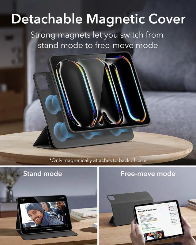 Alt view image 4 of 5 - ESR for iPad Pro 13 Inch Case M4(2024), iPad Pro 13 Case with Pencil Holder, Removable Magnetic Cover, Vertical Stand, Fully Supports Pencil Pro and Pencil(USB-C), Rebound 360 Series, Black
