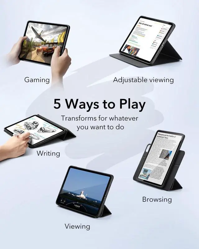 Alt view image 3 of 5 - ESR for iPad Pro 13 Inch Case M4(2024), iPad Pro 13 Case with Pencil Holder, Removable Magnetic Cover, Vertical Stand, Fully Supports Pencil Pro and Pencil(USB-C), Rebound 360 Series, Black