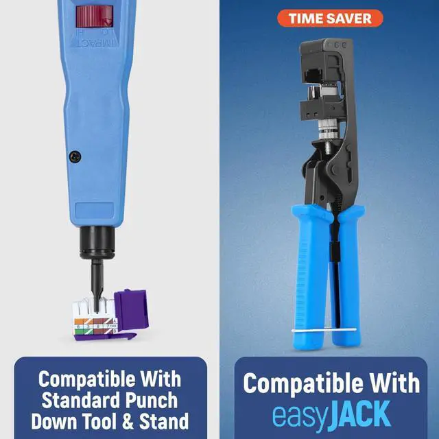 Alt view image 4 of 5 - Everest 90° Angled RJ45 Cat6A Keystone Jacks 50-Pack in Purple - Slim Profile Female RJ45 Connectors - Cat 6A Keystone Jack - Compatible with 90° Angled Speed Termination Tool - easyJACK (B094WB91H3)