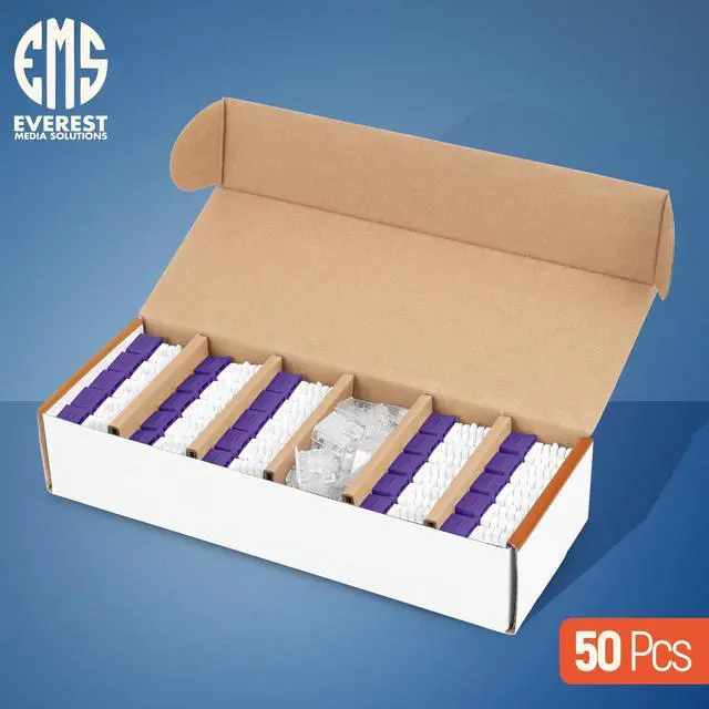 Alt view image 2 of 5 - Everest 90° Angled RJ45 Cat6A Keystone Jacks 50-Pack in Purple - Slim Profile Female RJ45 Connectors - Cat 6A Keystone Jack - Compatible with 90° Angled Speed Termination Tool - easyJACK (B094WB91H3)