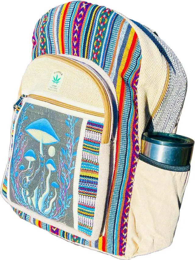 Alt view image 2 of 5 - Himalayan Craft Handmade Unique Design Himalayan Hemp Cotton Backpack 17 IN Large Hippie, Festival, Hiking & Tablet Laptop Backpack Bag - Made In Mt. Everest Country Nepal