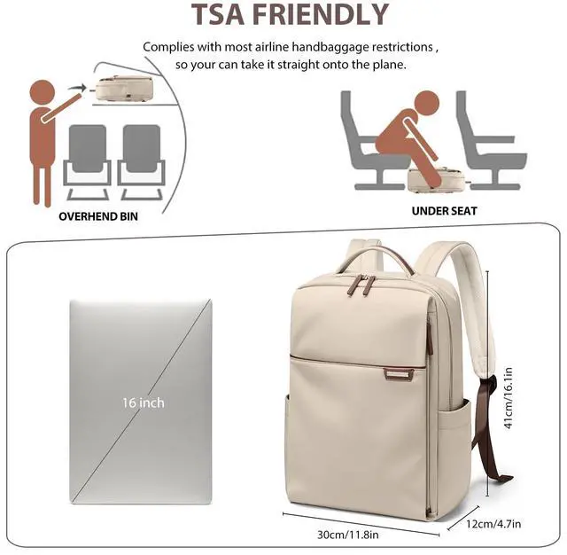 Alt view image 4 of 5 - GOLF QUALITY Laptop Backpack for Women, Work Business Traval Computer Backpacks with Laptop Compartment Waterproof Casual Daypack for Travel College,16Inch,Apricot