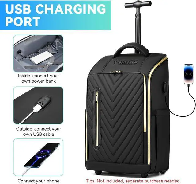 Alt view image 3 of 5 - GOTECH Rolling Backpack, Waterproof Backpack with Wheels for Business Commuter, Carry on Backpack with Laptop Compartment, Fit 15.6/18 Inch Laptop, Wheeled Backpack for Adults (Gold Black)