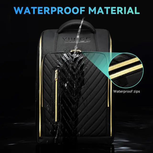 Alt view image 4 of 5 - GOTECH Rolling Backpack, Waterproof Backpack with Wheels for Business Commuter, Carry on Backpack with Laptop Compartment, Fit 15.6/18 Inch Laptop, Wheeled Backpack for Adults (Gold Black)
