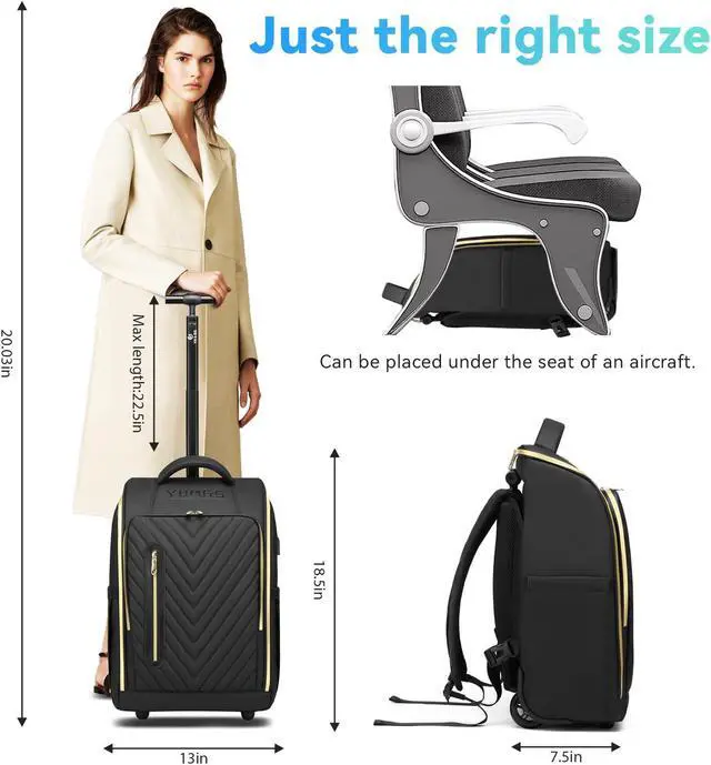 Alt view image 5 of 5 - GOTECH Rolling Backpack, Waterproof Backpack with Wheels for Business Commuter, Carry on Backpack with Laptop Compartment, Fit 15.6/18 Inch Laptop, Wheeled Backpack for Adults (Gold Black)