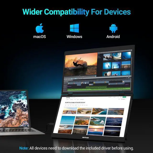 Alt view image 2 of 5 - HotYeah Triple Laptop Screen Extender, 15.6" Dual Stacked Monitor (Windows/Mac/Android),1080P FHD Folding Portable Travel Extended Screen w/Kickstand & VESA, 180° Rotation, Double Monitor for Laptop