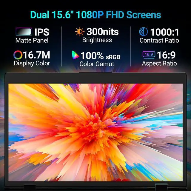 Alt view image 4 of 5 - HotYeah Triple Laptop Screen Extender, 15.6" Dual Stacked Monitor (Windows/Mac/Android),1080P FHD Folding Portable Travel Extended Screen w/Kickstand & VESA, 180° Rotation, Double Monitor for Laptop