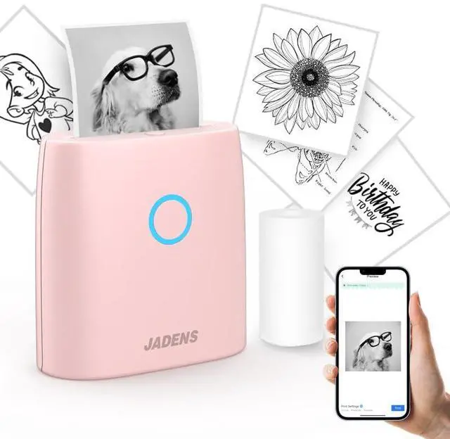 Main image of JADENS Mini Sticker Printer - 2 Inch Bluetooth Thermal Pocket Printer, Inkless Portable for Study Notes, Photos, Memos, Lists, Work Plans, DIY, Gifts, Journals, Pink