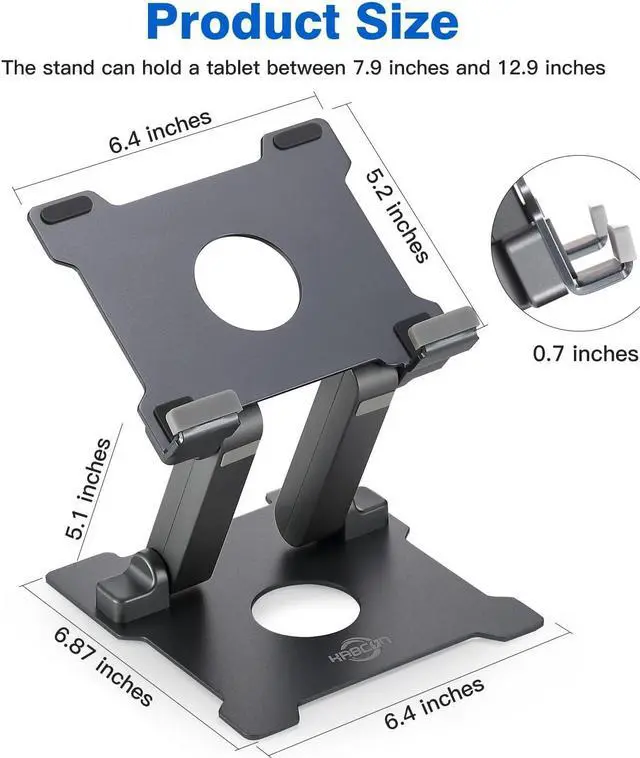 Alt view image 2 of 5 - KABCON Adjustable Aluminum Tablet Stand (7-13.5 inch), Compatible with iPad, Surface Pro, FIRD HD 10, Samsung Galaxy Tab E, ASUS Transformer & Other Devices
