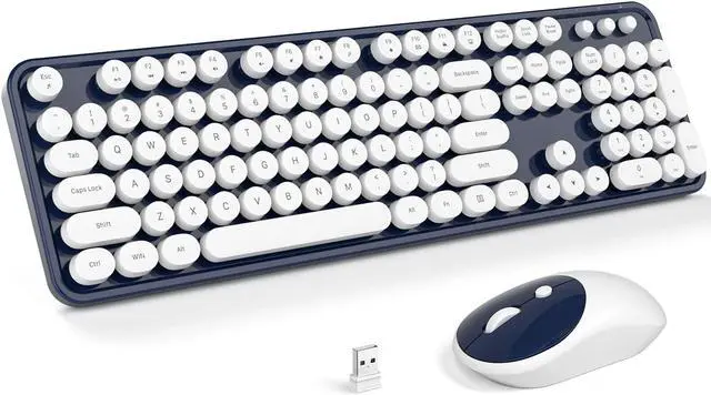 Main image of KNOWSQT Wireless Keyboard and Mouse Combo - White-DarkBlue Full-Sized 2.4 GHz 104 Keys Typewriter Keyboard, Flexible Round Keycap and Optical Mouse for Windows, Computer, PC, Laptop, Desktop, Mac