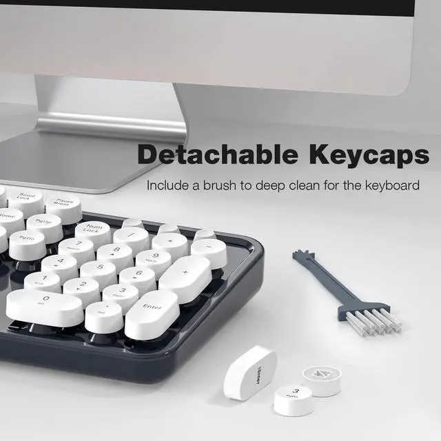 Alt view image 5 of 5 - KNOWSQT Wireless Keyboard and Mouse Combo - White-DarkBlue Full-Sized 2.4 GHz 104 Keys Typewriter Keyboard, Flexible Round Keycap and Optical Mouse for Windows, Computer, PC, Laptop, Desktop, Mac