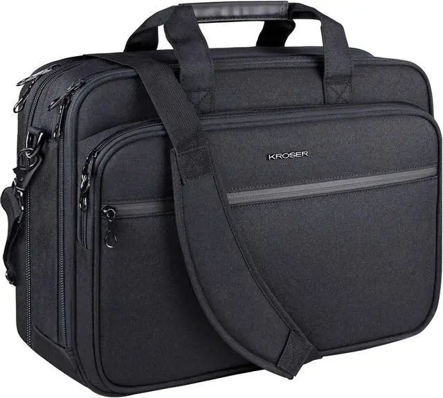 Main image of KROSER Laptop Bag Premium Laptop Briefcase Fits Up to 17.3 Inch Laptop Expandable Water-Repellent Shoulder Messenger Bag Computer Bag with RFID Pockets for Travel/Business/Men/Women-Black