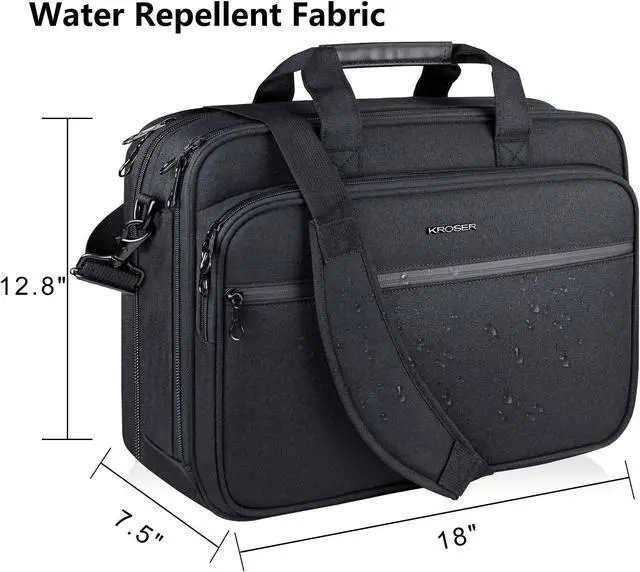Alt view image 3 of 5 - KROSER Laptop Bag Premium Laptop Briefcase Fits Up to 17.3 Inch Laptop Expandable Water-Repellent Shoulder Messenger Bag Computer Bag with RFID Pockets for Travel/Business/Men/Women-Black