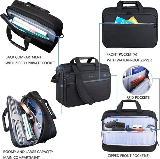 Alt view image 4 of 5 - KROSER Laptop Bag Premium Laptop Briefcase Fits Up to 17.3 Inch Laptop Expandable Water-Repellent Shoulder Messenger Bag Computer Bag with RFID Pockets for Travel/Business/Men/Women-Black