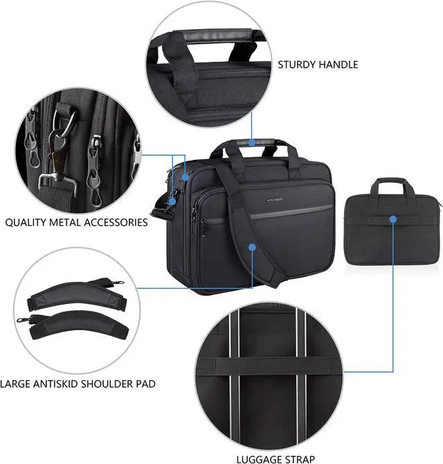 Alt view image 5 of 5 - KROSER Laptop Bag Premium Laptop Briefcase Fits Up to 17.3 Inch Laptop Expandable Water-Repellent Shoulder Messenger Bag Computer Bag with RFID Pockets for Travel/Business/Men/Women-Black