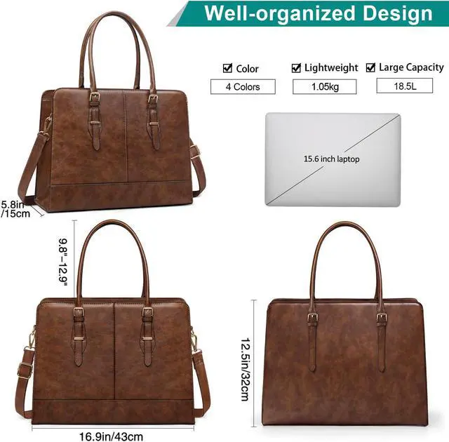 Alt view image 4 of 5 - Laptop Bag for Women Leather Work Tote 15.6 Inch Laptop for Computer Bag Waterproof Business Office Professional Large Capacity Handbag Shoulder Bag